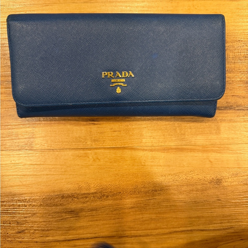 Prada Navy Leather Wallet with Gold Logo